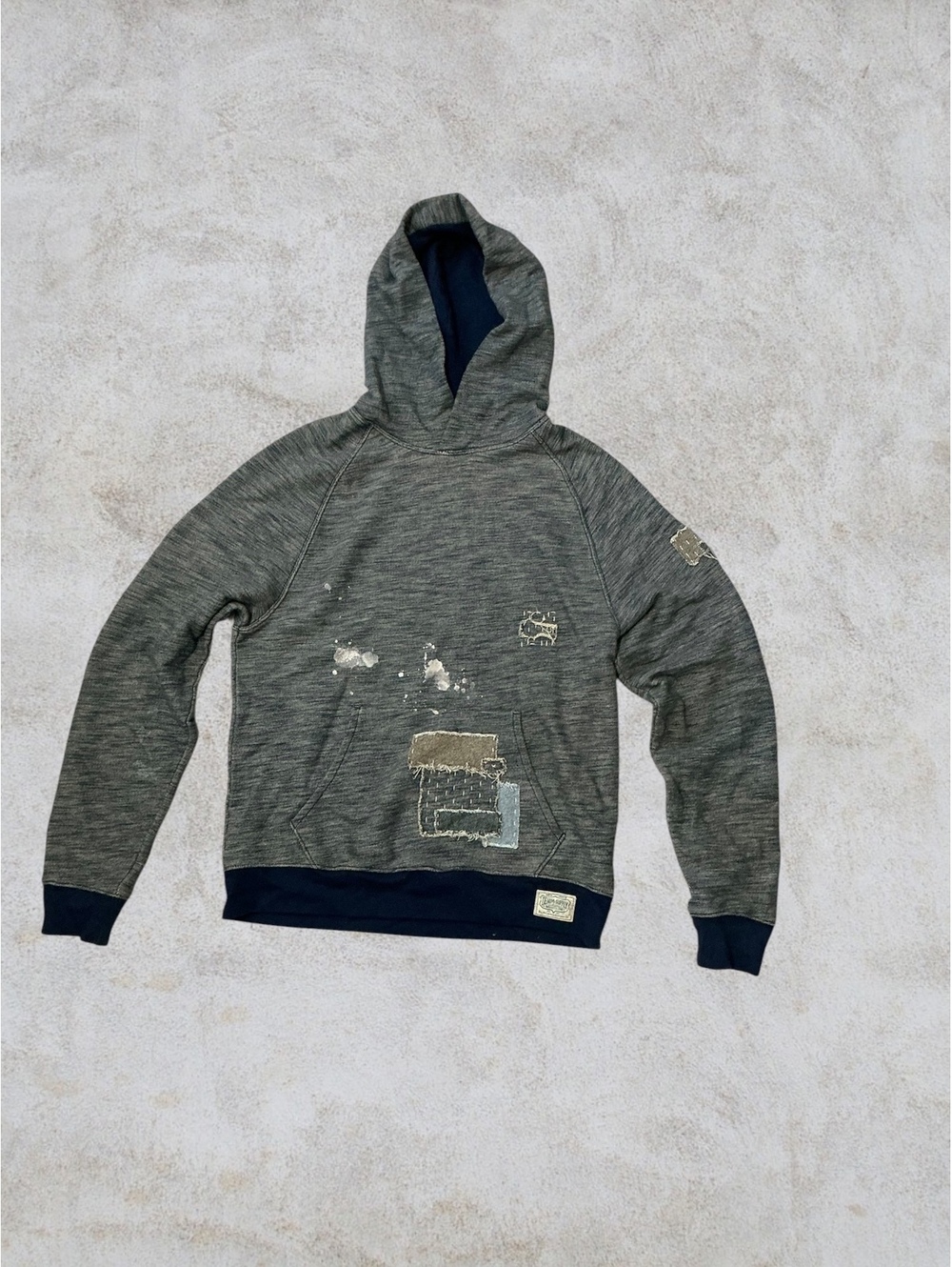 Ralph Lauren Denim Supply Distressed Patchwork Hoodie Gray